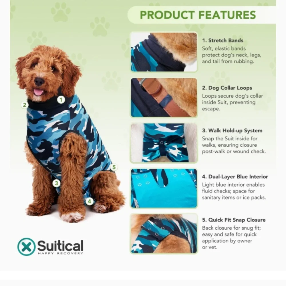 Dog Recovery Suit - Blue Camo - size small
